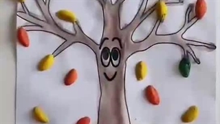 کاردستی و نقاشی درخت پاییزی کلاژ با پوست پسته