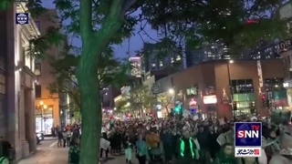 14020726: انبوه شرکت کنندگان در تظاهرات حمایت از مردم غزه در شهر مونترال کانادا