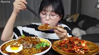 Spicy Chapagetti & Fresh Kimchi Mukbang ASMR
