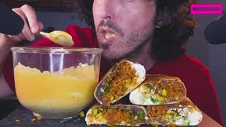 CHIPOTLE BURRITO CHEESE SAUCE HOMEMADE ! * ASMR MUKBANG NO TALKING * Nomnomsammieboy