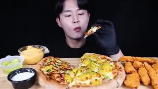 고구마피자 불고기피자 치킨 피자 먹방ASMR MUKBANG SWEET POTATO CHEESY PIZZA & FRIED chicken eating sounds
