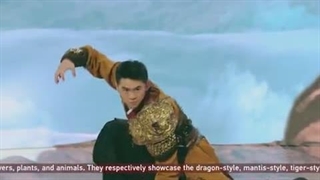 اجرای حرکات نمایشی «پنج حیوان» ووشو در برنامه «شب ویژه» عید بهار شبکه سی جی تی اِن چین